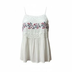 Blue Rain White Embroidered Floral Spaghetti-Strap Peplum Camisole Size Medium